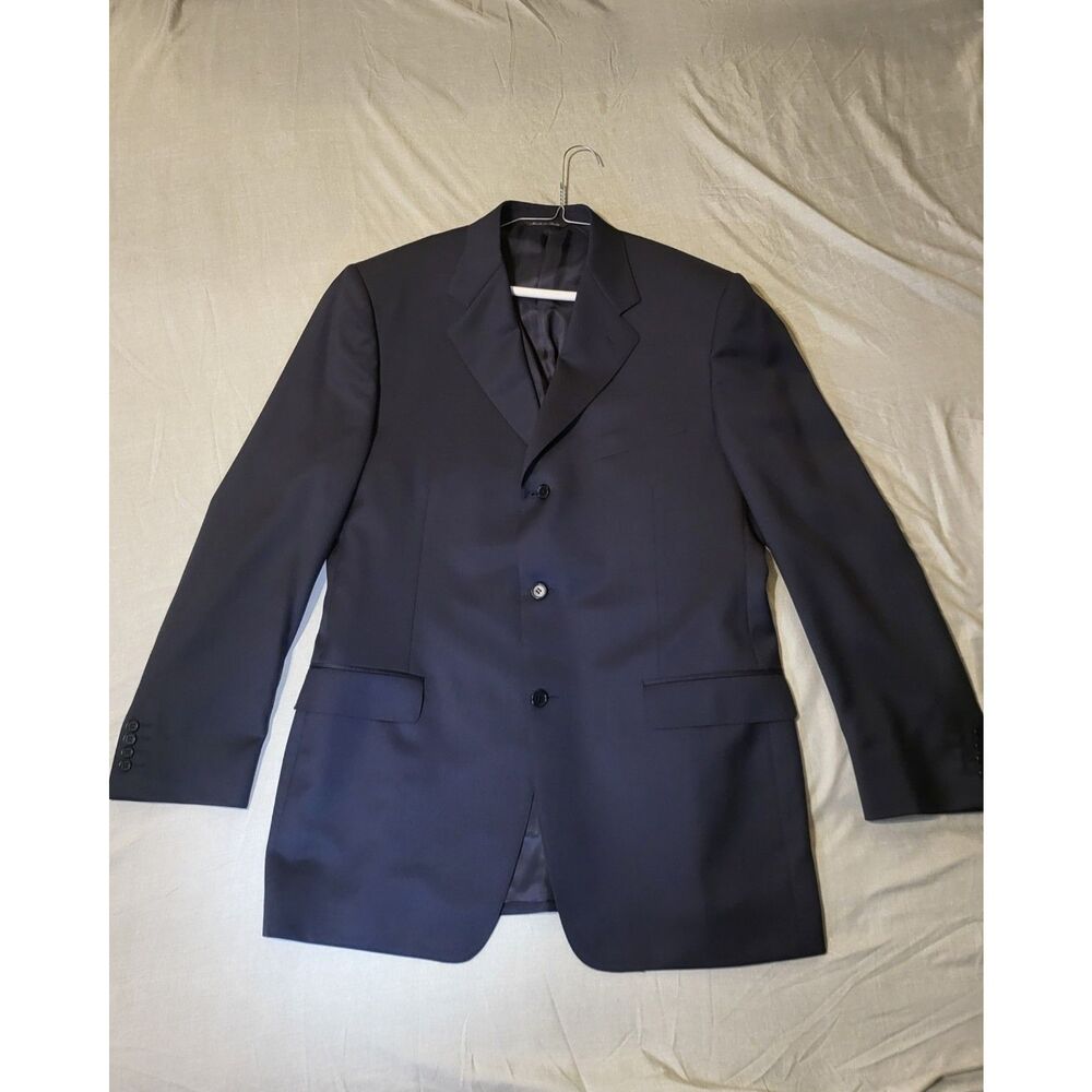 Canali  Wool Men's Black Blazer 56 Three-Button Double-Vented Single-Breasted